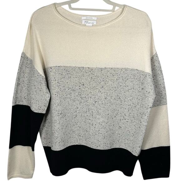 Nordstrom Signature 100% Cashmere Color Block Stripe Sweater Women's Large - Picture 1 of 4